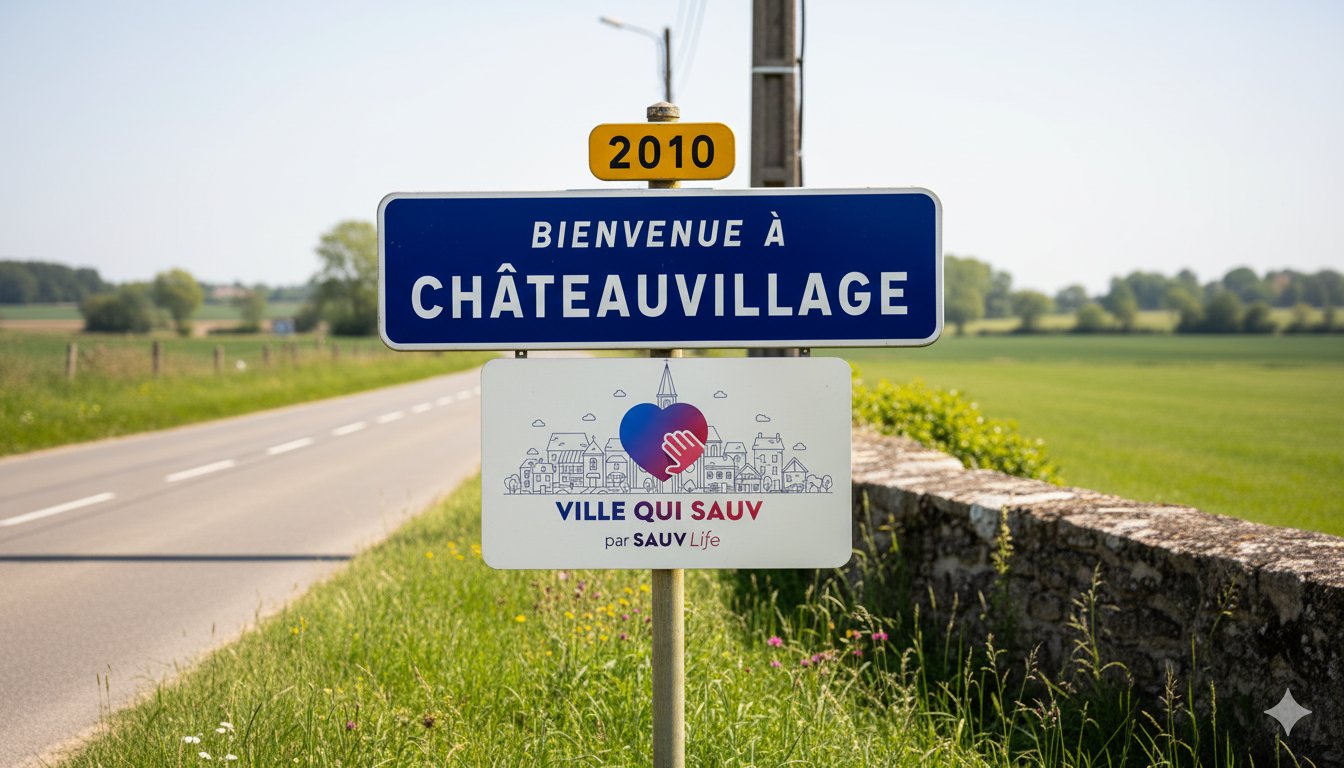 Panneau d'entrée de ville arborant le label Ville qui SAUV